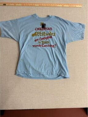 Vintage Fruit of the Loom Best Christian Attitudes Are Contagious T-Shirt XL Blu